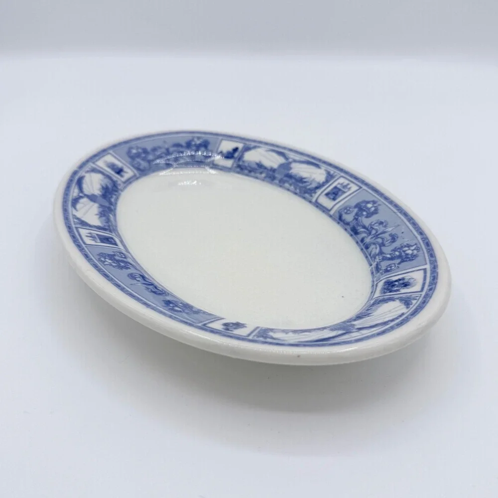 Vintage Lamberton Scammell Hotelware Blue White Oval Platter 9.5